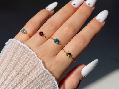 Dainty Birthstone Chain Ring