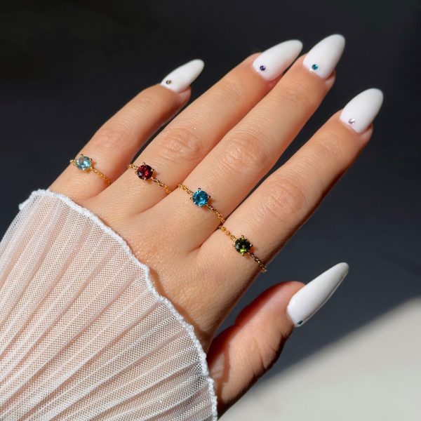 Dainty Birthstone Chain Ring